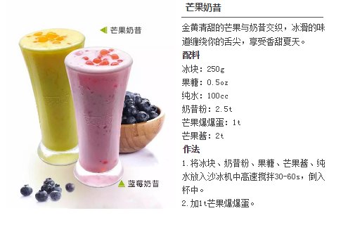 奶茶原料配方,芒果奶昔配方